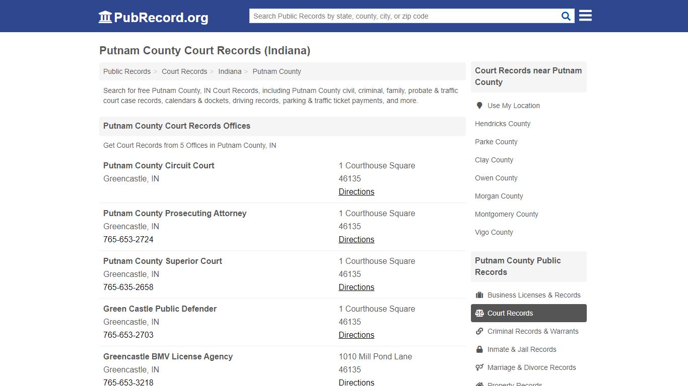 Free Putnam County Court Records (Indiana Court Records) - PubRecord.org